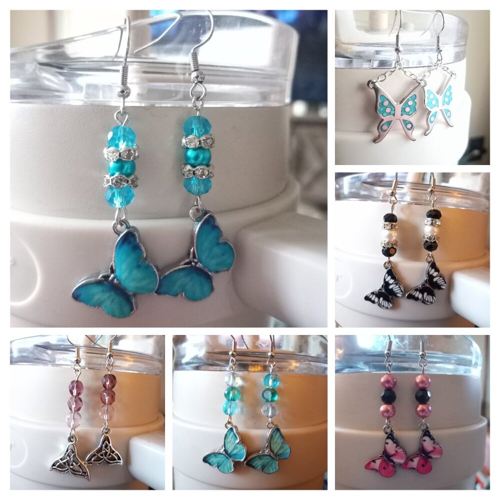 1 Pair Handmade Beaded Earrings,Dangle Earrings ,Butterfly,  Mermaid Tail